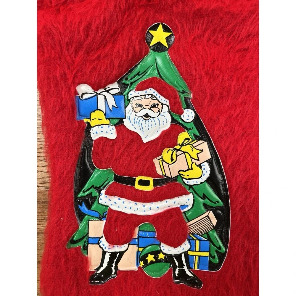 Vintage MCM Christmas Stocking Red with Puffy Plastic Santa Patch